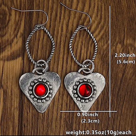 Silver Heart Boho Dangle Earrings - Picture 6 of 6